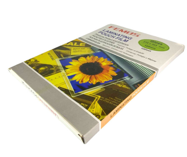 Imagen de LAMINAS X100 PARA PLASTIFICAR 216X303MM  100MIC MARCA FEMOS