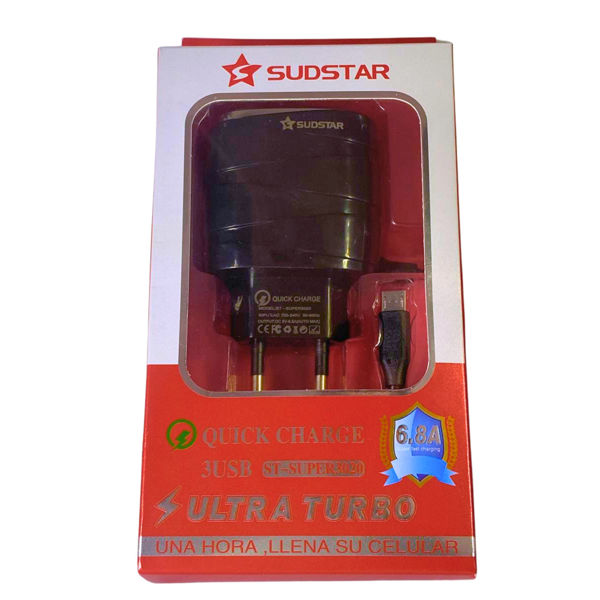 Imagen de CARGADOR MICRO USB + 2 USB 5.8 SUDSTAR- ST-SUPER3020