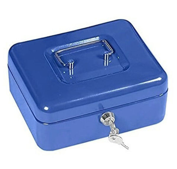 Imagen de CAJA METALICA DE SEGURIDAD CON LLAVE-HC66007  JT250-AZUL