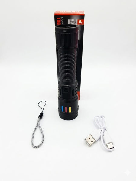 Imagen de LINTERNA  800MAH LUZ BLANCA , BATERIA 18650 CABLE TIPO C-TX6