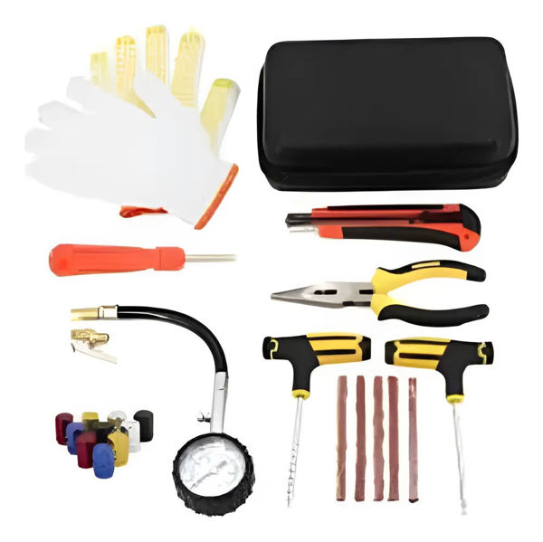 Imagen de Kit Reparacion Pinchazos Con Llave Y Tarugos-10 Piezas. Negro
