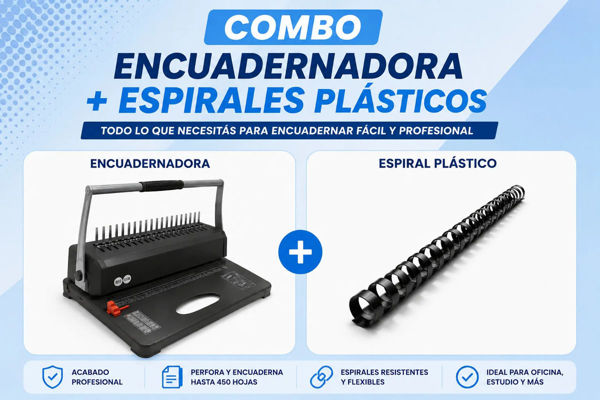 Imagen de Combo Encuadernadora Profesional 450 Hojas + 10 Espirales Negro